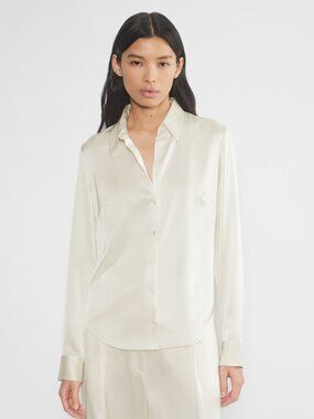 Aritzia Babaton Industry Satin Shirt Cream Size XXS
